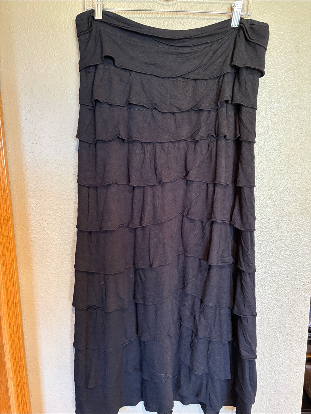 Source Unknown Black Tiered Ruffle Maxi Skirt